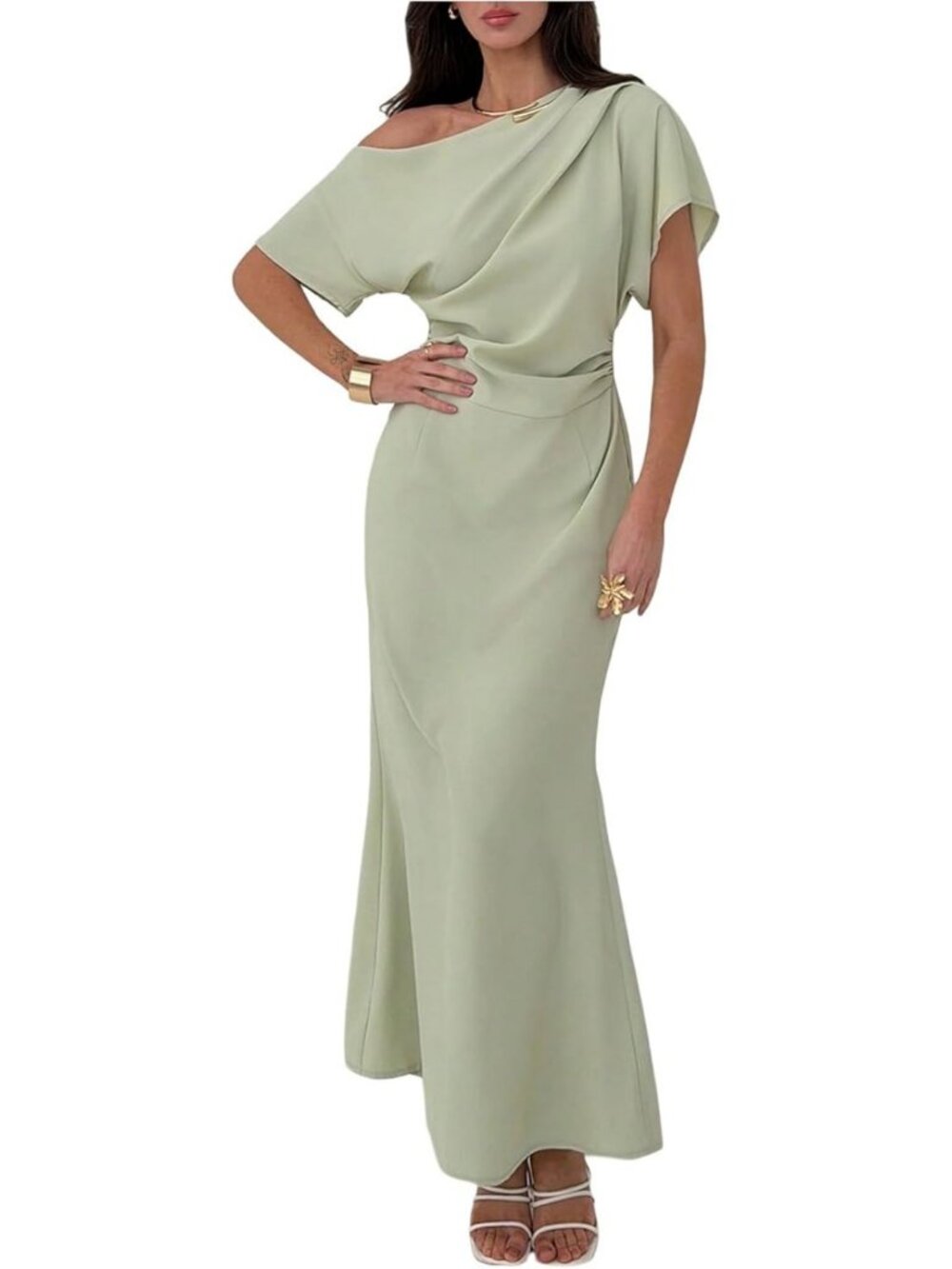 Elegant Off Shoulder Ruched Maxi Dress for Wedding Guests & Special Occasions